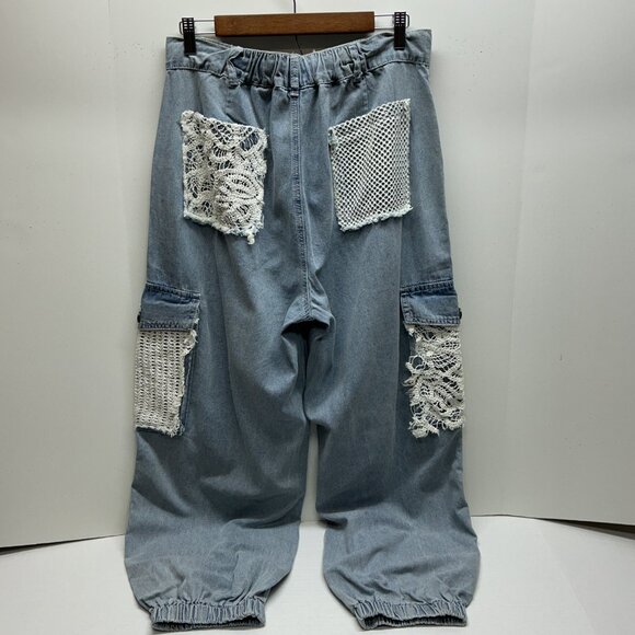 #593❤️POL CARGO JOGGERS 100% COTTON WITH CROCHETED OVERLAY POCKETS - Picture 8 of 13